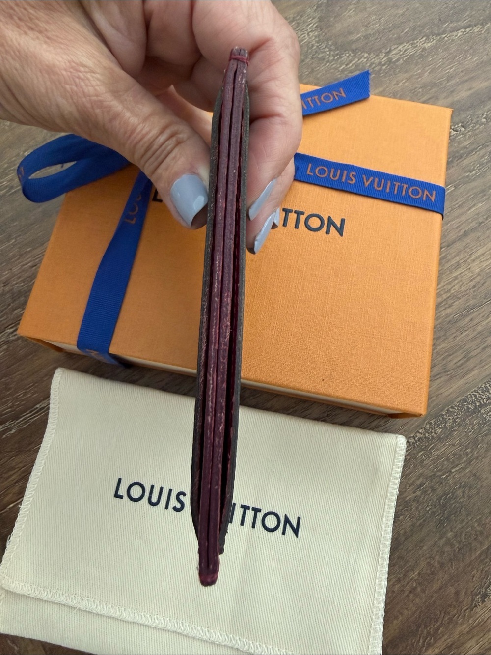 Louis Vuitton Brown Monogram Card Holder with Burgundy Trim - Picture 11 of 11
